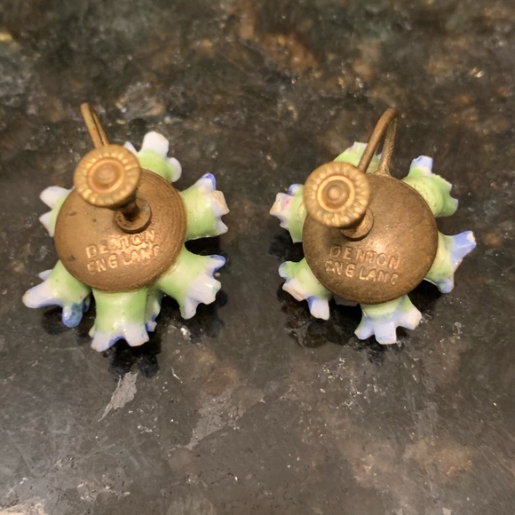 Vintage Porcelain Flower Earrings Denton England - Picture 3 of 5